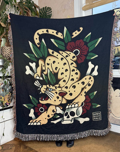 LEOPARD TRADITIONAL TATTOO WOVEN TAPESTRY BLANKET