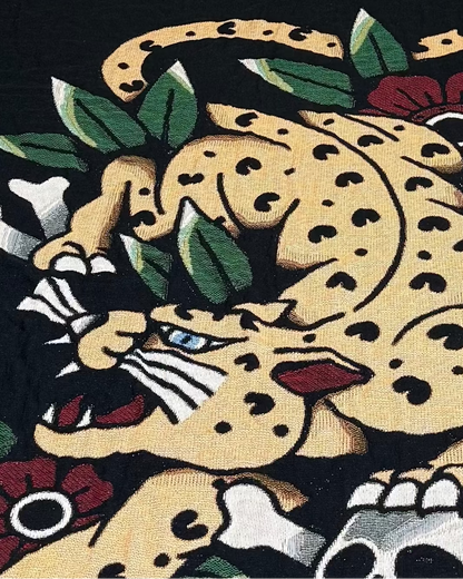 LEOPARD TRADITIONAL TATTOO WOVEN TAPESTRY BLANKET